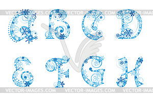 Christmas alphabet with snowflakes - vector clipart