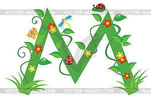 Decorative flower letter M - vector image