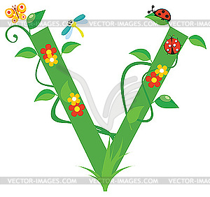 Decorative flower letter V - vector image