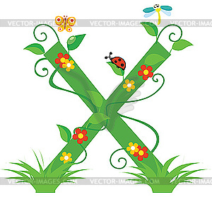 Декоративная цветочная буквица X - изображение в формате EPS