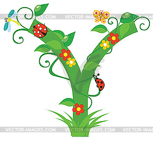 Декоративная цветочная буквица Y - иллюстрация в векторном формате