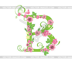 Декоративная буквица B с розами - клипарт