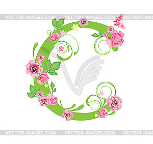 Decorative letter C with roses - vector clip art