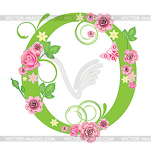 Decorative letter O with roses - vector clipart