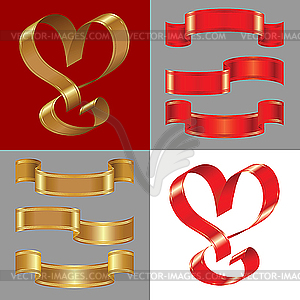 Set of the shiny gold and red ribbons - vector clip art