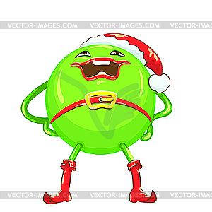 Cartoon round smiling green Christmas character - vector image