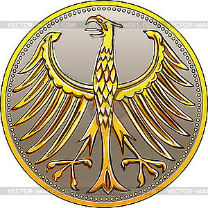 German gold coin with heraldic eagle - vector image