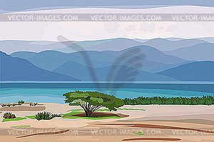 Landscape with tree and mounts - vector image