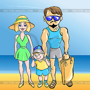 Young married couple with toddler at the sea - royalty-free vector image