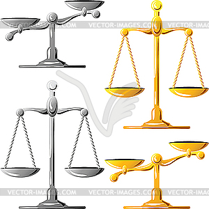 Set of gold and silver scales of justice - vector image