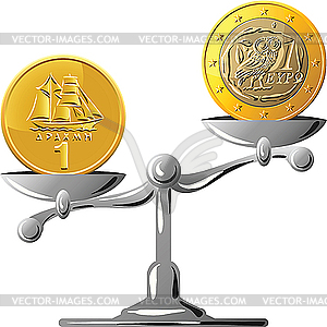 Greek drachma versus euro - vector clipart