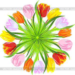 Круг из красочных тюльпанов - изображение в векторе