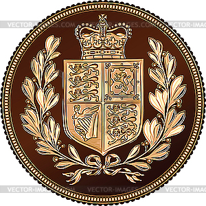 Reverse of Gold Sovereign coin, British money - vector image