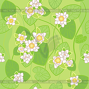 Seamless pattern of white lotus flowers - vector clipart