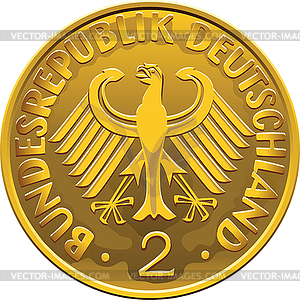 Germany Money gold coin with heraldic eagle - vector image