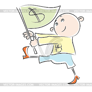 Cartoon man carries flag with dollar sign - vector clipart / vector image