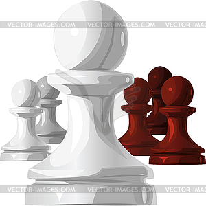  chess pieces, black and white pawn - color vector clipart