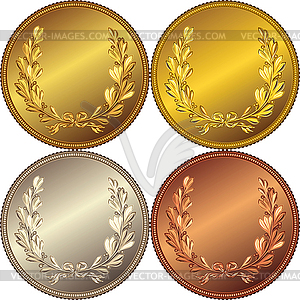 Set of coins with laurel wreath - royalty-free vector image