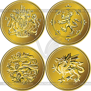 Set of British one pound coins - vector clip art