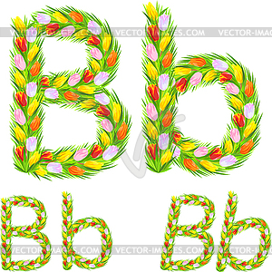 Font type letter B made of flower tulip - vector clip art