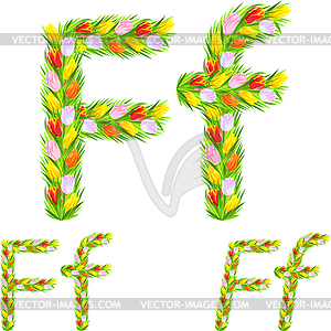 Font type letter F made of flower tulip - vector image