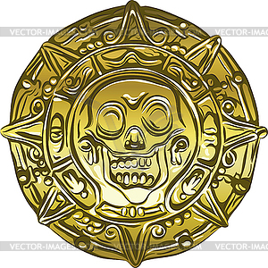 Gold Money pirate coin with skull - vector image