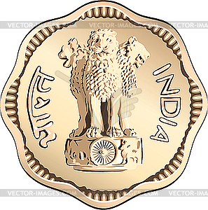 Indian money coin with national symbol - vector clip art