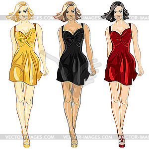 Set of Little Dress black, red and gold colors - vector image