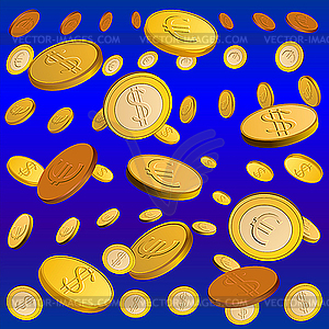 Golden rain of coins - vector image