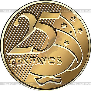 Brazilian twenty-five centavo coin - vector clipart