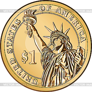 Американская золотая монета один доллар - клипарт