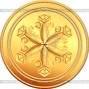 Золотая монета со снежинкой - векторное изображение клипарта