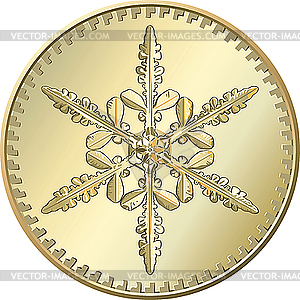 Gold coin with snowflake - vector image