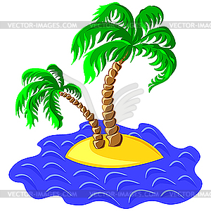 Two palm trees on an island in the ocean - vector clipart