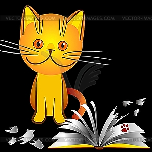 Kitten bully and broken book - vector image