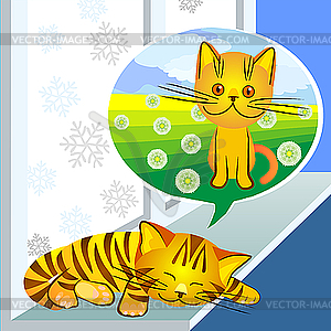 Winter dreams of cat - vector clipart