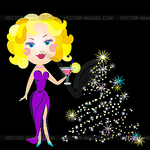 Beautiful blonde drinks martini - vector image