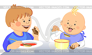 Cute kids eat  - vector clipart