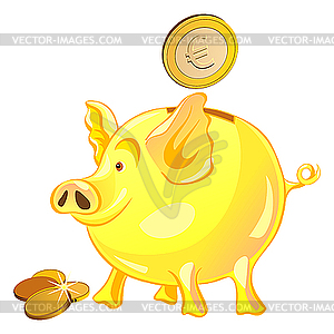 Piggy bank with gold coins - vector clipart