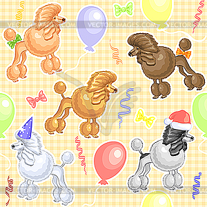 Seamless pattern with holiday poodles - vector image