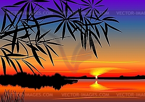 Красивый закат над озером - изображение в формате EPS