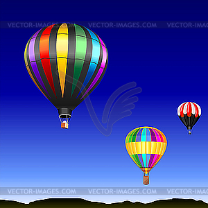 Desert landscape with flying multicolored balloons - royalty-free vector image