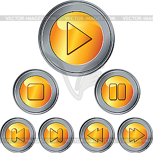 Set of gold and silver media buttons - vector image