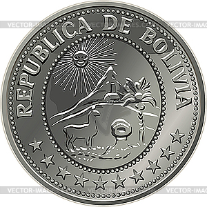 Боливийское серебряная монета пятьдесят сентаво - векторное изображение