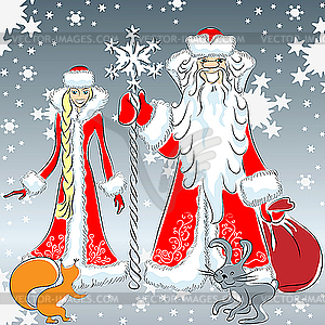 Дед Мороз и Снегурочка - векторный клипарт