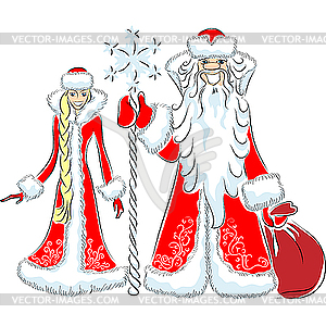 Happy Father Frost and Snow Maiden - vector clipart