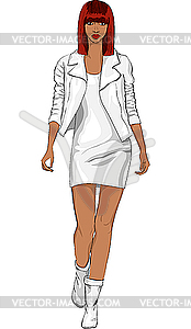 Fashion black girl in white leather suit - vector clip art