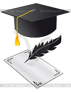 Магистерская шляпа и диплом - векторизованное изображение