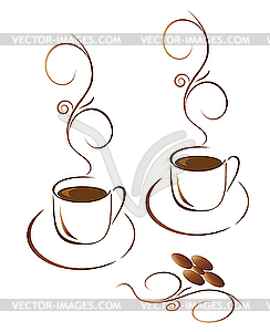 Two cups of hot coffee - vector clipart