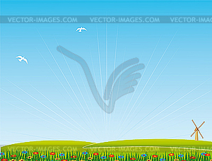Hilly landscape with road - royalty-free vector clipart